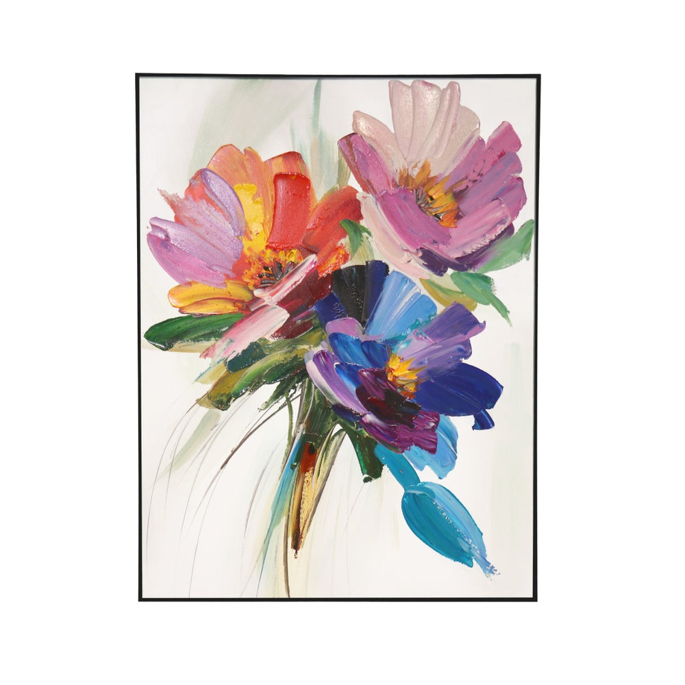 Pasargad Home Hand-Painted Floral Oil Painting – Vibrant Multicolor Bouquet on Elegant Canvas