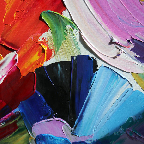 Pasargad Home Hand-Painted Floral Oil Painting – Vibrant Multicolor Bouquet on Elegant Canvas