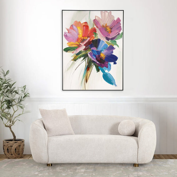 Pasargad Home Hand-Painted Floral Oil Painting – Vibrant Multicolor Bouquet on Elegant Canvas