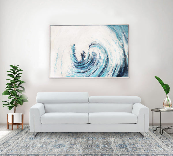 Pasargad Tidefall Hand-Painted Coastal Wave Canvas Art – Serene Ocean Beauty for Your Home Decor