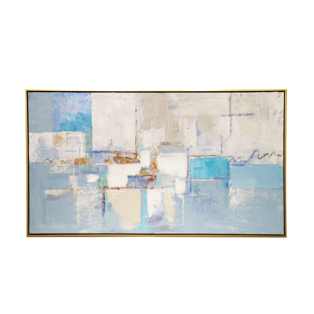 Pasargad Home Whispers Hand-Painted Abstract Oil Canvas Art – Elegant Blue Tones for Modern Decor