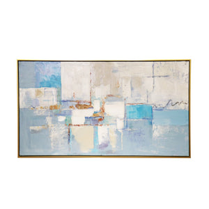 Pasargad Home Whispers Hand-Painted Abstract Oil Canvas Art – Elegant Blue Tones for Modern Decor