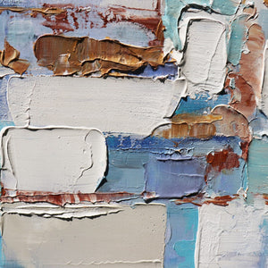 Pasargad Home Whispers Hand-Painted Abstract Oil Canvas Art – Elegant Blue Tones for Modern Decor