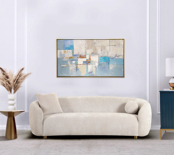 Pasargad Home Whispers Hand-Painted Abstract Oil Canvas Art – Elegant Blue Tones for Modern Decor