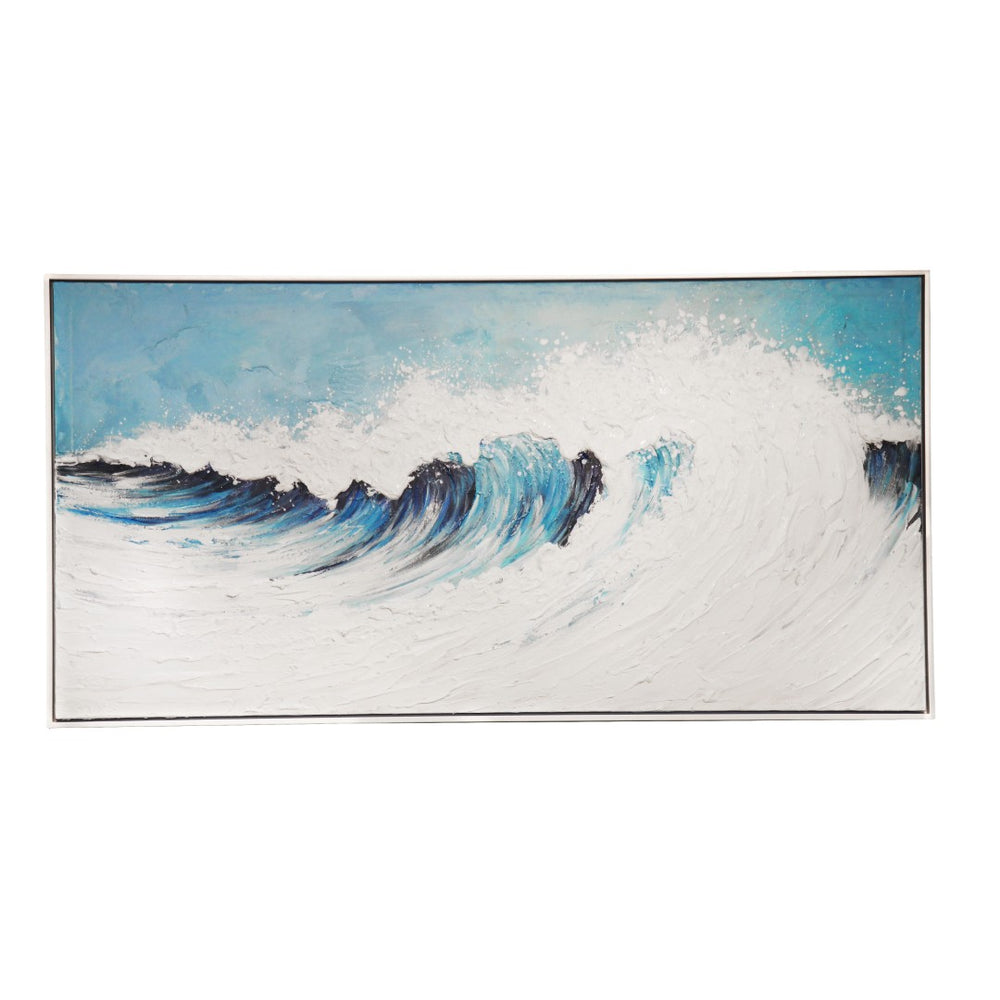 Pasargad Home Blue Rise Hand-Painted Ocean Wave Canvas Art - Stunning Textured Wall Decor Piece