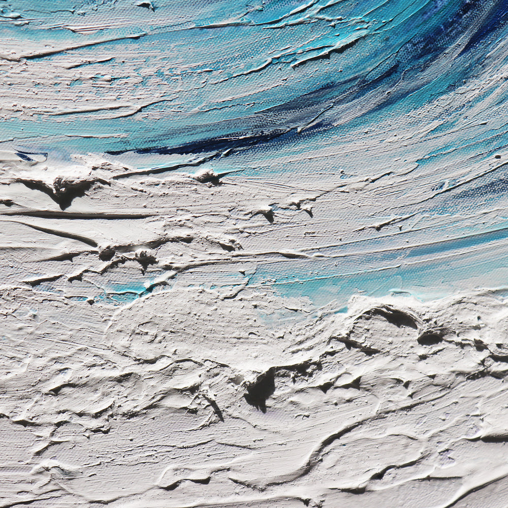 Pasargad Home Blue Rise Hand-Painted Ocean Wave Canvas Art - Stunning Textured Wall Decor Piece