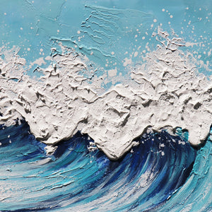 Pasargad Home Blue Rise Hand-Painted Ocean Wave Canvas Art - Stunning Textured Wall Decor Piece