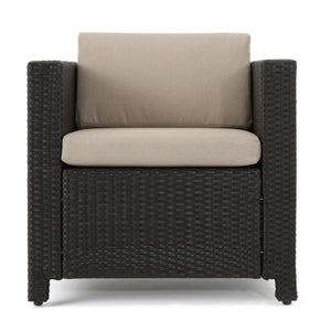 English Elm Puerta 4 Piece Outdoor Patio Set Pe Wicker Rattan with Iron Frame Cushioned Seating 52978.00DBRN
