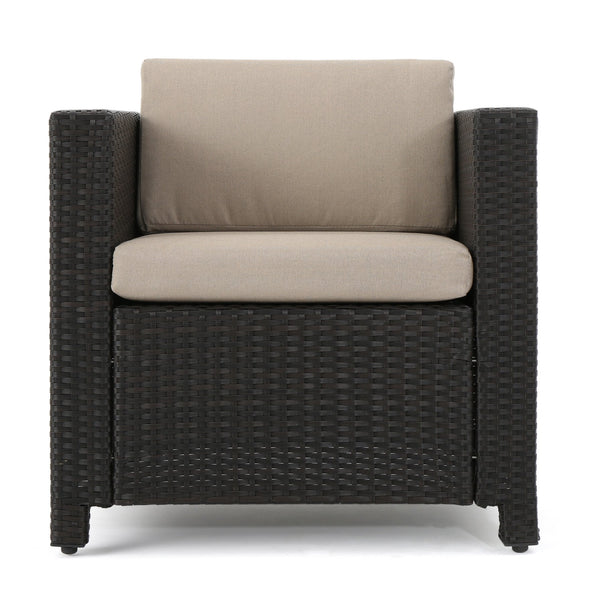English Elm Puerta 4 Piece Outdoor Patio Set Pe Wicker Rattan with Iron Frame Cushioned Seating 52978.00DBRN