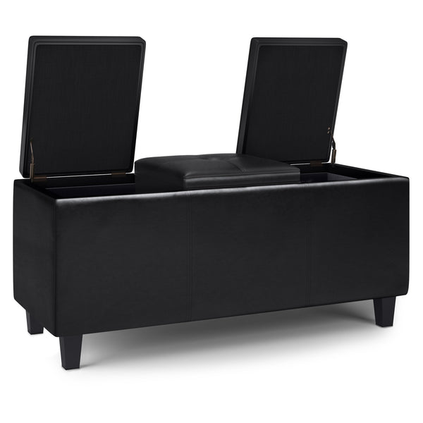 English Elm Avalon - Stylish Midnight Black Storage Ottoman With Lift-Up Lids And Versatile Serving Tray Feature B136P158249