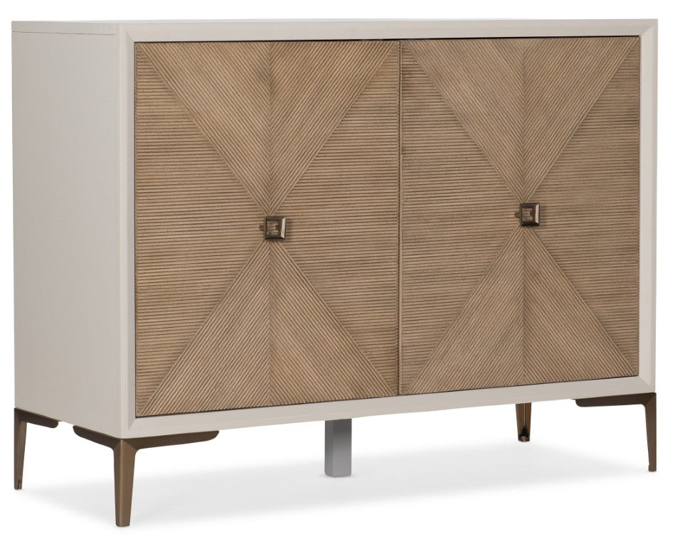 Hooker Furniture Melange Lisette Hall Chest With Taupe Reed Fronts, Cream Finish & Gold Legs — Modern Storage Focalpoint 638-85460-05