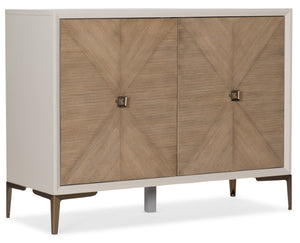 Hooker Furniture Melange Lisette Hall Chest With Taupe Reed Fronts, Cream Finish & Gold Legs — Modern Storage Focalpoint 638-85460-05