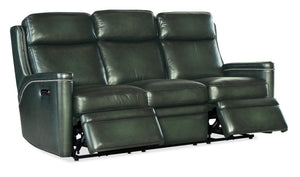 Hooker Furniture Hamilton Power Sofa With Semi-Aniline Leather, Zero-Gravity Recline, Usb Charging, Nailhead Trim Green SS116-PHZ3-029