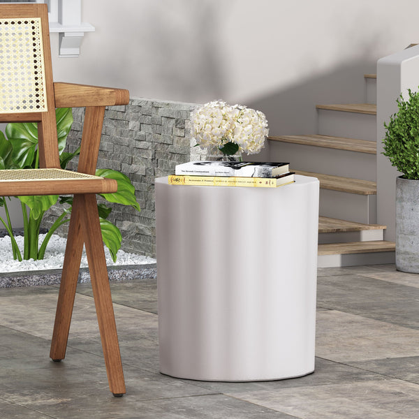English Elm Outdoor Fluted Concrete Side Table Sculptural Wave Top Patio or Sunroom Accent 73434.00
