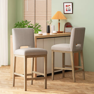 English Elm Christopher Knight Home® - 31 Inch Counter Stools Set of 2 Wheat Fabric Upholstered, Breathable L-Shaped Backrest, Modern Comfort 73531.00WHEAT
