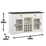 Farmhouse Style Joanna Server with Glass Doors & Wine Rack - Two-Tone Finish - 19.00 x 60.00 x 36.50