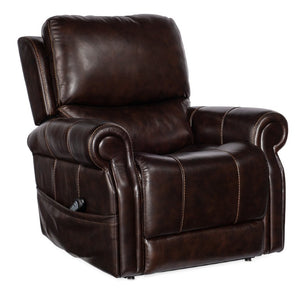 Hooker Furniture Eisley Power Recliner In Sorrento Night Seas Leather With Motorized Headrest, Lumbar & Lift Support Dark Brown RC602-PHLL4-089
