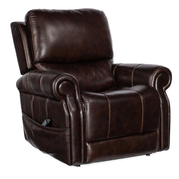 Hooker Furniture Eisley Power Recliner In Sorrento Night Seas Leather With Motorized Headrest, Lumbar & Lift Support Dark Brown RC602-PHLL4-089