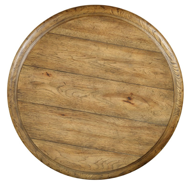 Hooker Furniture Sanctuary Rustic Round Accent Table With Two-Tone Distressed Finish, Solid Wood Pedestal End Table 5402-50001