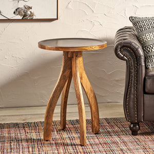 English Elm End Table Solid Mango Wood Sculptural Lipped Top Bohemian Living Room Accent 67332.00