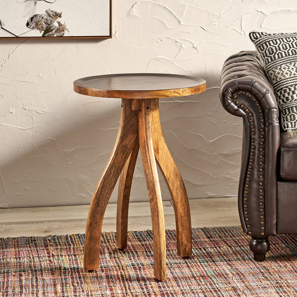 English Elm End Table Solid Mango Wood Sculptural Lipped Top Bohemian Living Room Accent 67332.00