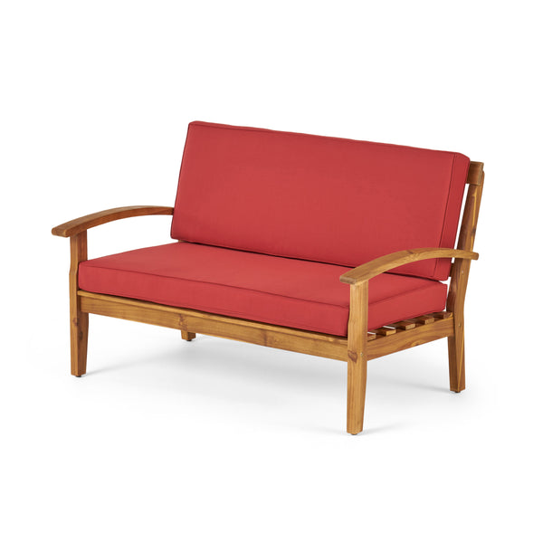 English Elm Christopher Knight Home® - 4-Person Outdoor Seating Group With Cushions - Stylish Teak-Toned Acacia Wood For Patios & Balconies 57973.00RED-2_57972.00SETRED