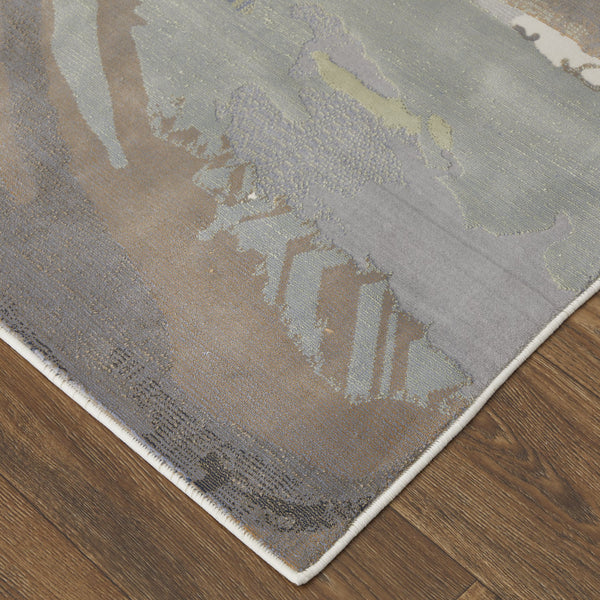 Feizy Rugs Clio Abstract Watercolor Area Rug - Luxurious Machine-made Design With High-low Pile Texture Green,Purple,Ivory Polypropylene Clo39k2fgrymltf01