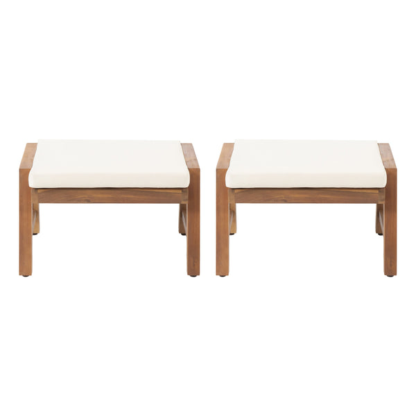 English Elm Christopher Knight Home® - Temecula Acacia Wood Outdoor Ottomans Set of 2 with Cushions — Weather-Resistant, Versatile Footrests Beige+Brown 66468.00CRM