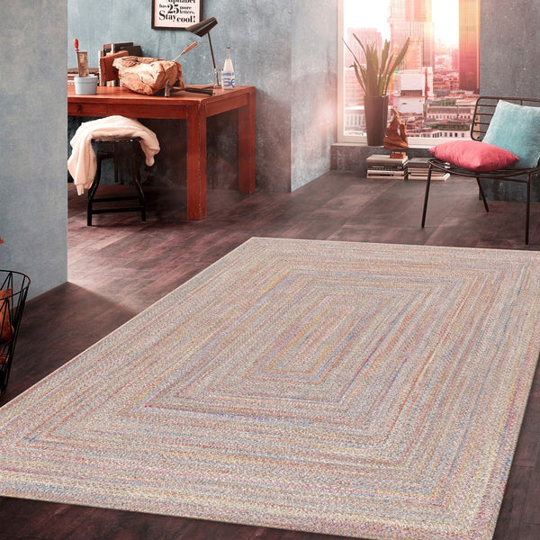 Pasargad Home Ponta Hand-braided Indoor/Outdoor Multi Area Rug - Vibrant Geometric Design   Py-01 8x10