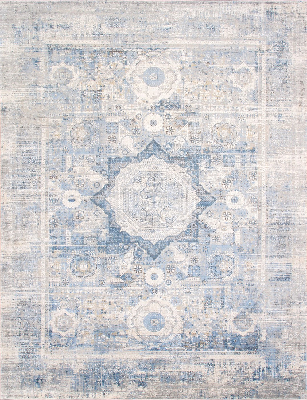 Pasargad Home Turkish Mamluk Design Ivory and Blue Area Rug - Stylish, Affordable Floor Accent