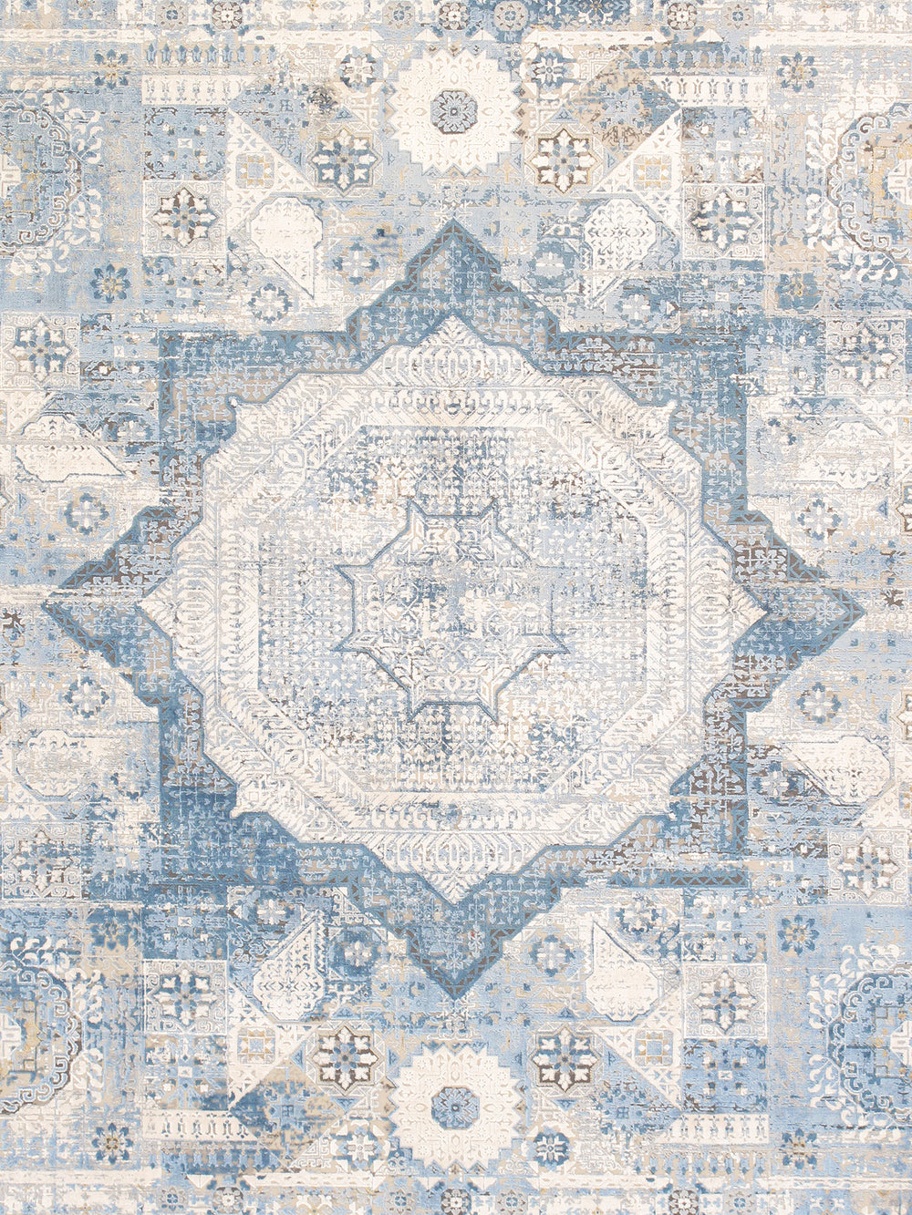 Pasargad Home Turkish Mamluk Design Ivory and Blue Area Rug - Stylish, Affordable Floor Accent