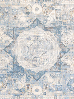 Pasargad Home Turkish Mamluk Design Ivory and Blue Area Rug - Stylish, Affordable Floor Accent