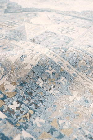 Pasargad Home Turkish Mamluk Design Ivory and Blue Area Rug - Stylish, Affordable Floor Accent