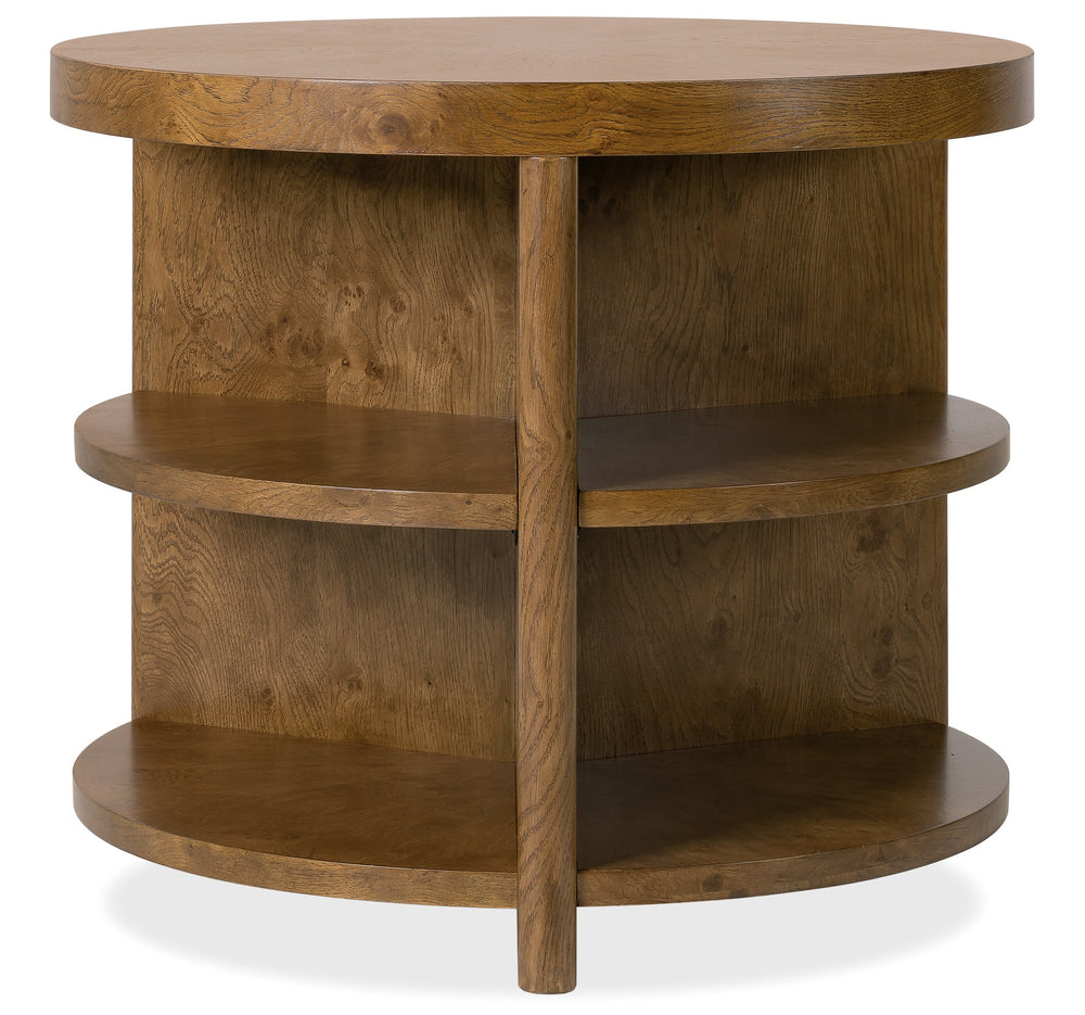 Hooker Furniture Melange Mulholland Oak Round Side Table with Triple Shelf Storage for Living Rooms 28.00L x 28.00W x 24.00H 628-80606-82