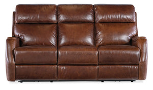 Hooker Furniture Harlan Zero Gravity Sofa With Power Recline, Adjustable Headrests, Usb Charging & Leather Finish Brown SS734-PHZ3-088