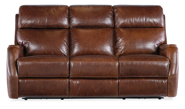 Hooker Furniture Harlan Zero Gravity Sofa With Power Recline, Adjustable Headrests, Usb Charging & Leather Finish Brown SS734-PHZ3-088