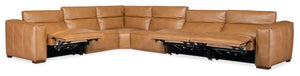 Hooker Furniture Fresco Modular 5-Seat Sectional In Warm Caramel Semi-Aniline Leather With Power Recline & Headrests 134.50 L x 171.25W x 30.50H SS404-6PC3-080