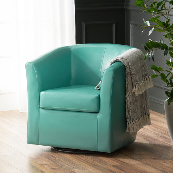 English Elm Swivel Barrel Club Chair Upholstered 360 Degree Base for Living Room Reading Nook Turquoise 57685.00TUR