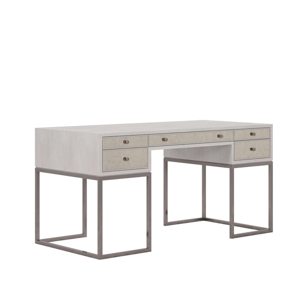 A.R.T. Furniture Mezzanine Writing Desk In Dove Gray - Chic Antique Mirror & Metal Base With 5 Storage Drawers Light Gray Parawood And Poplar Solids,Maple Veneer,Mirror,Steel 325421-2249