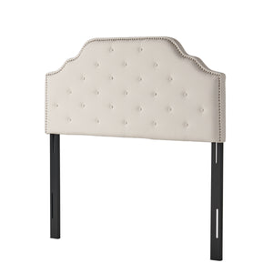 English Elm Tufted Queen Headboard with Nailhead Trim Solid Wood Frame and Adjustable Metal Legs Ivory 57877.00IVY