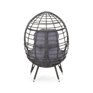 English Elm Christopher Knight Home® - SANTINO Teardrop Wicker Chair with Water‑Resistant Cushion, Gray Faux Rattan, Iron Frame, Cozy Lounger 65646.00GDGRY