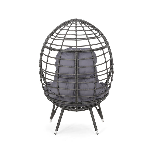 English Elm Christopher Knight Home® - SANTINO Teardrop Wicker Chair with Water‑Resistant Cushion, Gray Faux Rattan, Iron Frame, Cozy Lounger 65646.00GDGRY