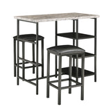 Homelegance By Top-Line Tosca Counter Height Metal Table Set with Faux Marble Top Black Metal