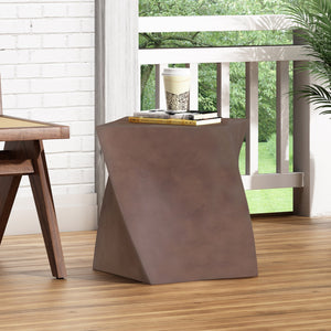 English Elm Outdoor Sculptural Twisted Cube Concrete Side Table for Patio Deck or Garden 73456.00