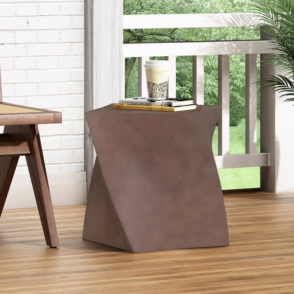 English Elm Outdoor Sculptural Twisted Cube Concrete Side Table for Patio Deck or Garden 73456.00