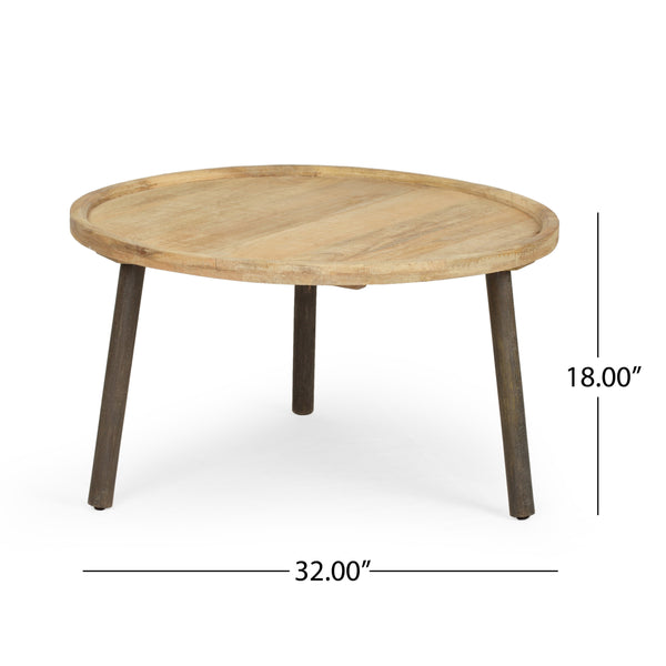English Elm Christopher Knight Home® - Round Round Table K/D Mango Wood Coffee Table Natural & Black Finish, Lipped Edge, Handcrafted Charm (36x35x5) 66706.00