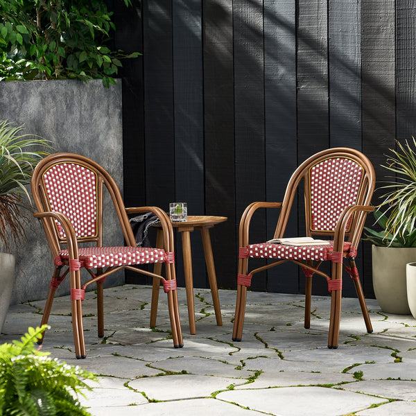 English Elm Bistro Wicker Outdoor Dining Chairs Set of Two with Rust Resistant Aluminum Frame Patio 72905.00RED