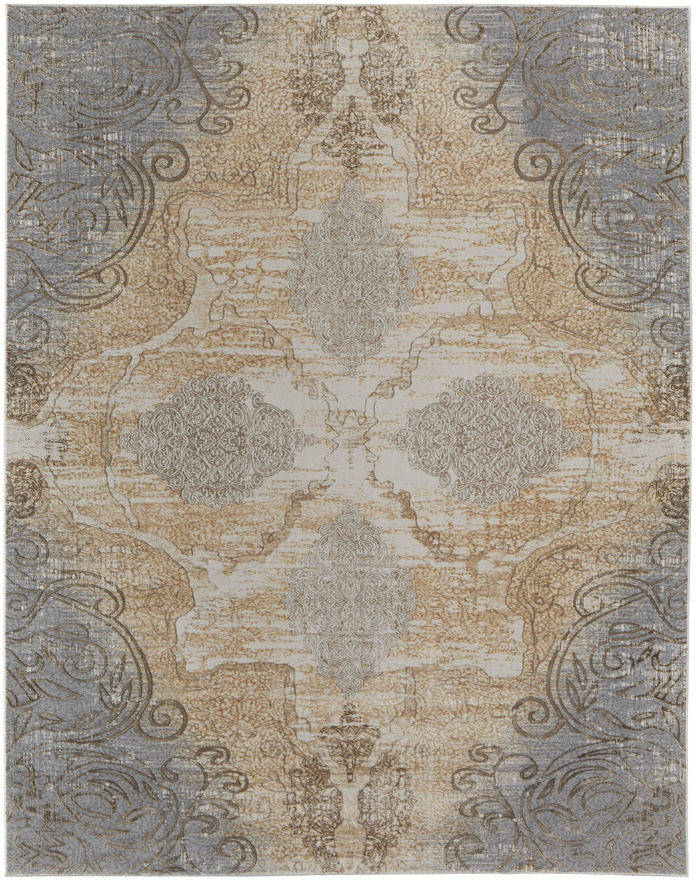 Feizy Rugs Celene Vintage-inspired Medallion Scroll Rug In Warm Neutral Palette - Timeless Elegance For Your Home Silver,Tan,Gray Viscose,Polyester Cel39l1fbgegryh00