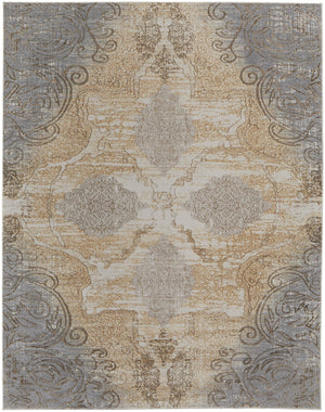 Feizy Rugs Celene Vintage-inspired Medallion Scroll Rug In Warm Neutral Palette - Timeless Elegance For Your Home Silver,Tan,Gray Viscose,Polyester Cel39l1fbgegryh00