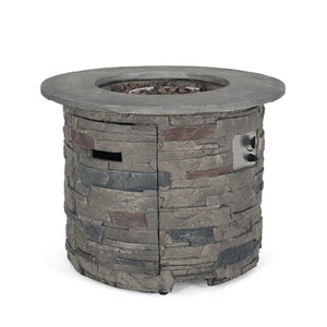 English Elm Outdoor Round Propane Fire Pit Table Mgo Stone Finish 40000 Btu Patio Heater 57564.00GRY-40K
